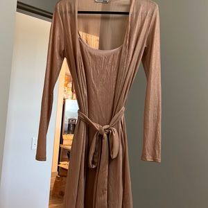 Pink mini sparkly dress with long sleeve matching cardigan